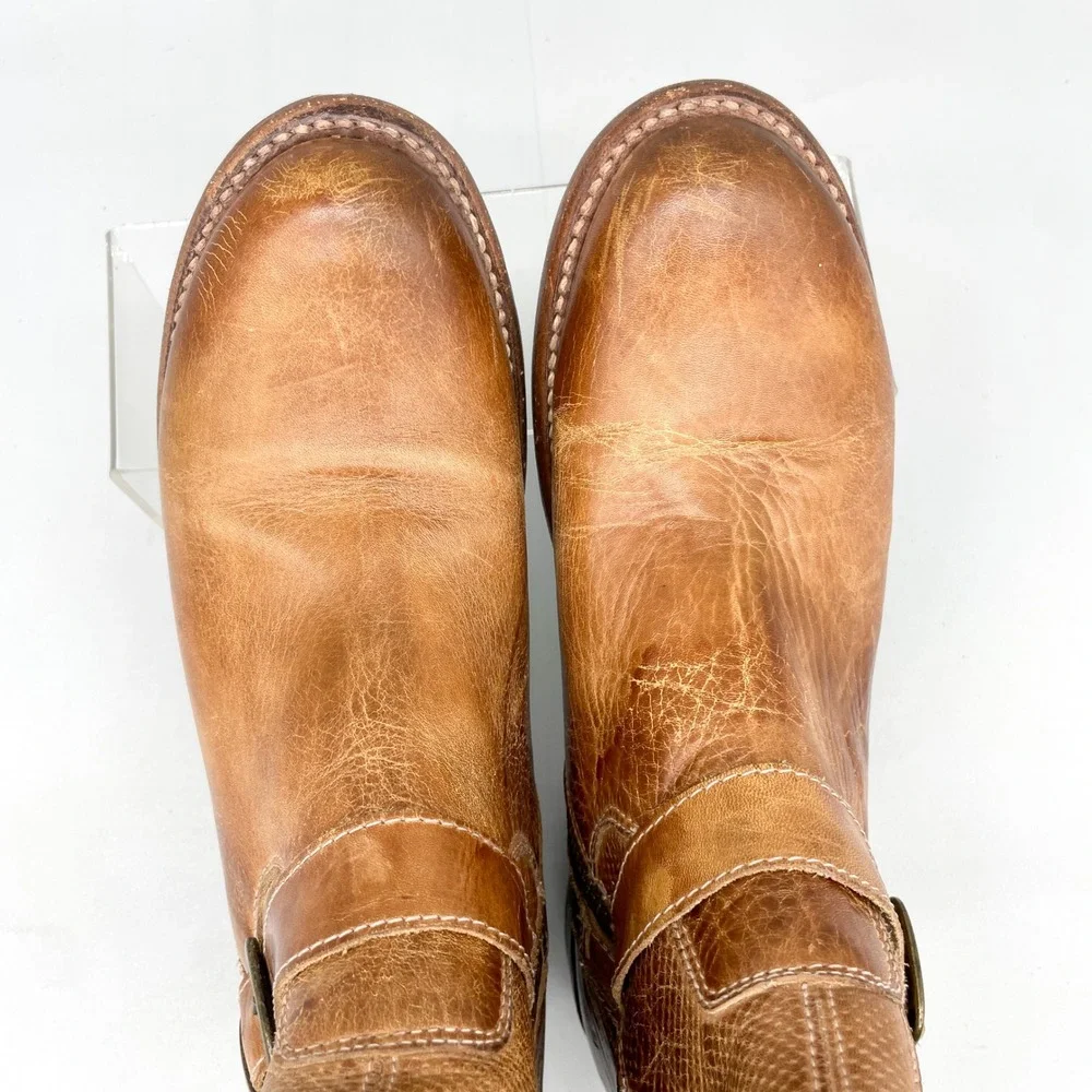 Bed Stu Womens 9 Becca Boots Tan Rustic Leather Moto Booties Zip Buckle Western - Picture 7 of 11